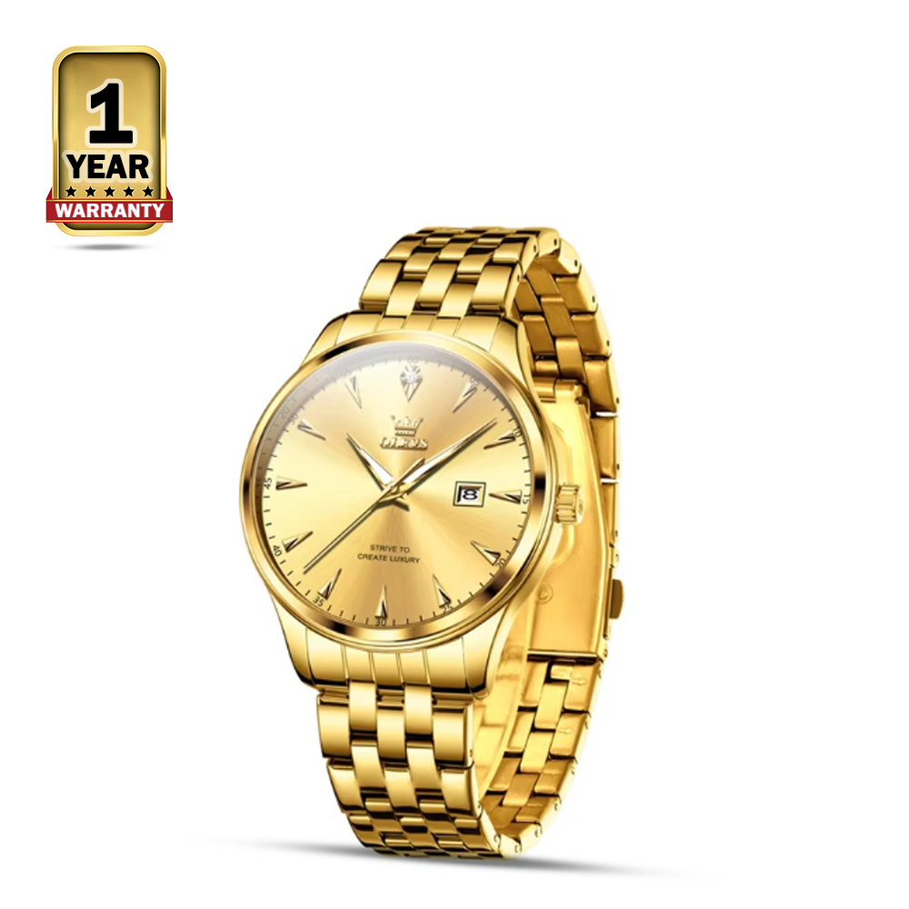 Olevs 5598 Stainless Steel Analog Wrist Watch For Men - Golden