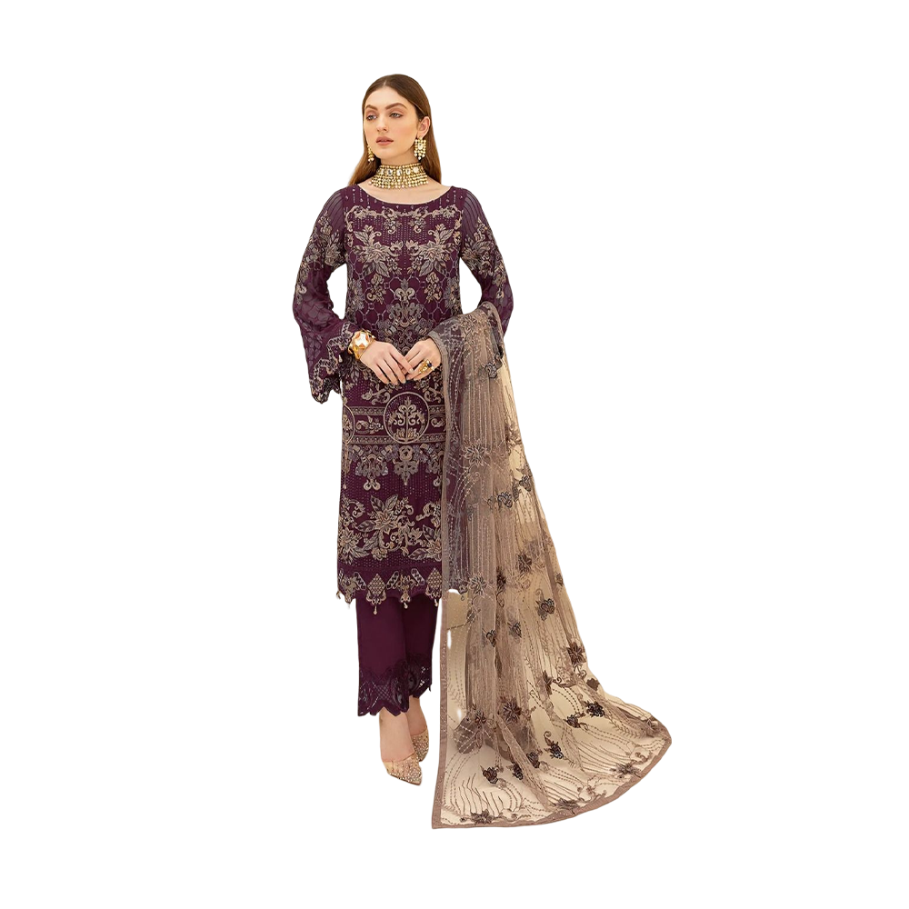 Semi-Stitched Embroidery Work Georgette Three Piece For Women