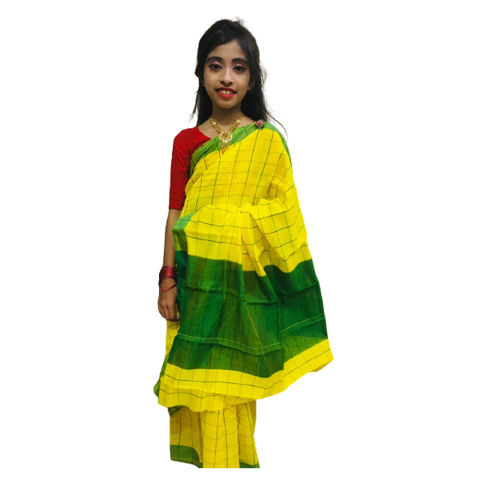 Cotton Baby Saree For Girl - Yellow - KS-N02