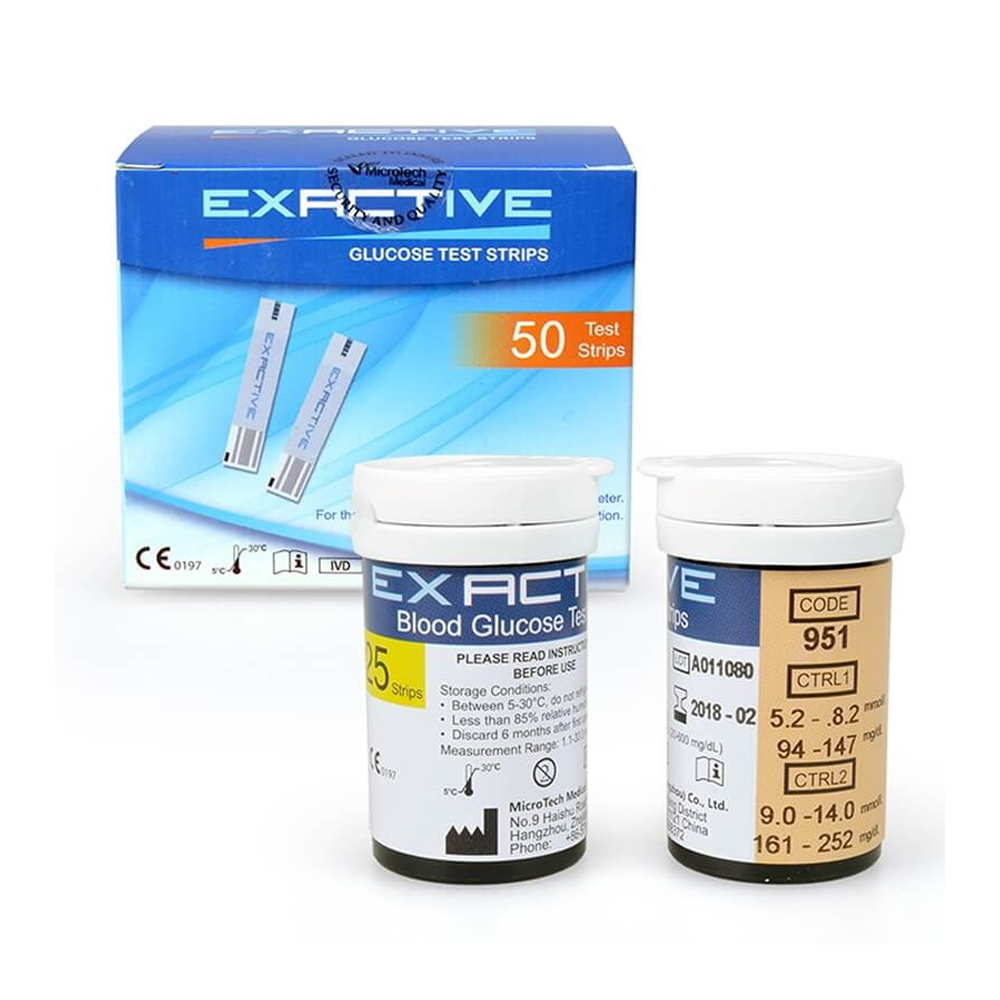 Exactive Vital Test Strips with 4 Pc Free Code Chips - 100 Pcs (4 box x25 pcs)