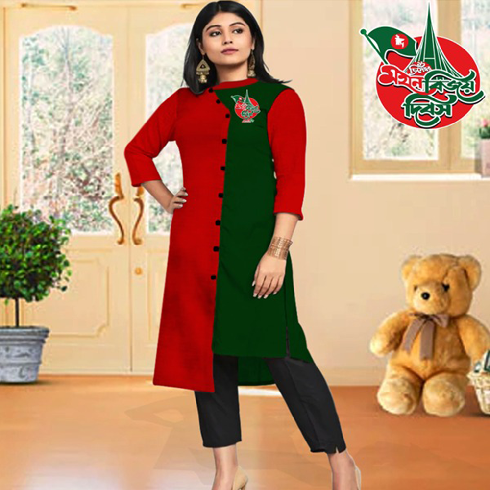 16th December Special Half Silk Kurti For Women - Green and Red - MK-72