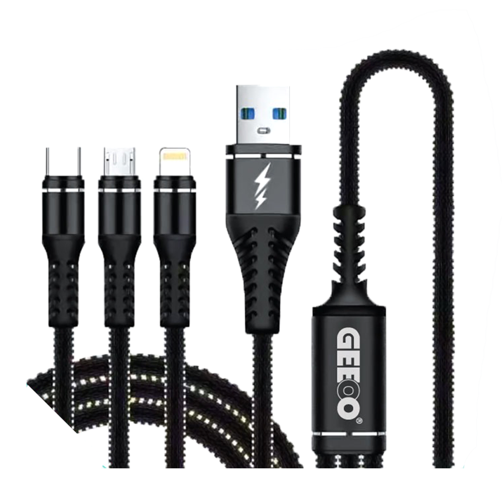 Geeoo Dc303 2.4A 3 In 1 Long Data Cable - Black