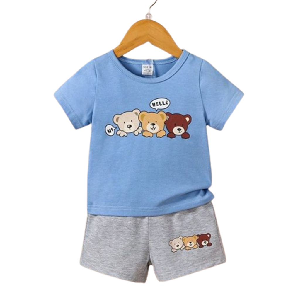 China Cotton Half Sleeve T-Shirt and Half Pant Set For Boys - Sky Blue - BM-39