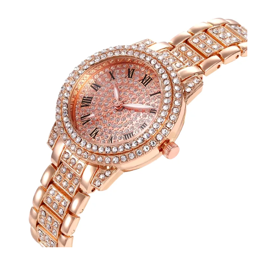 Diamond Elegant Zircon Crystal Top Brand Steel Bracelet Watch - Golden