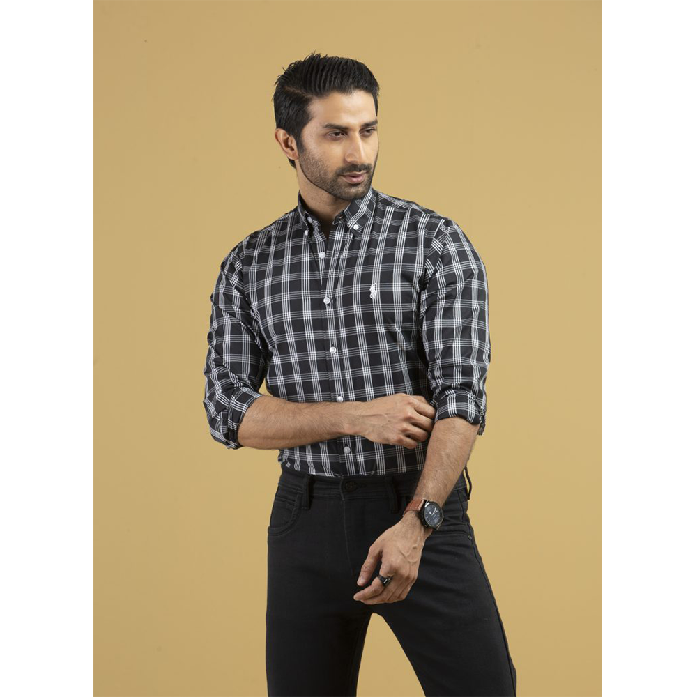 Cotton Full Sleeve Casual Shirt for Men - Black And White - SCK-08