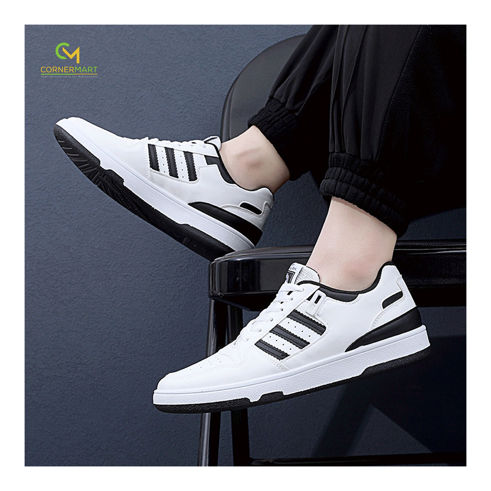 Artificial Polyurethane Leather Casual Sneaker For Men White and Black CM 1037