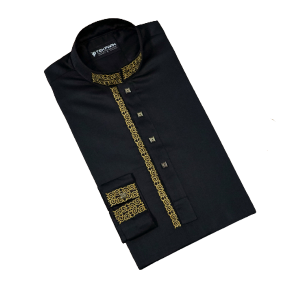 Cotton Panjabi For Men - Black - TP-10