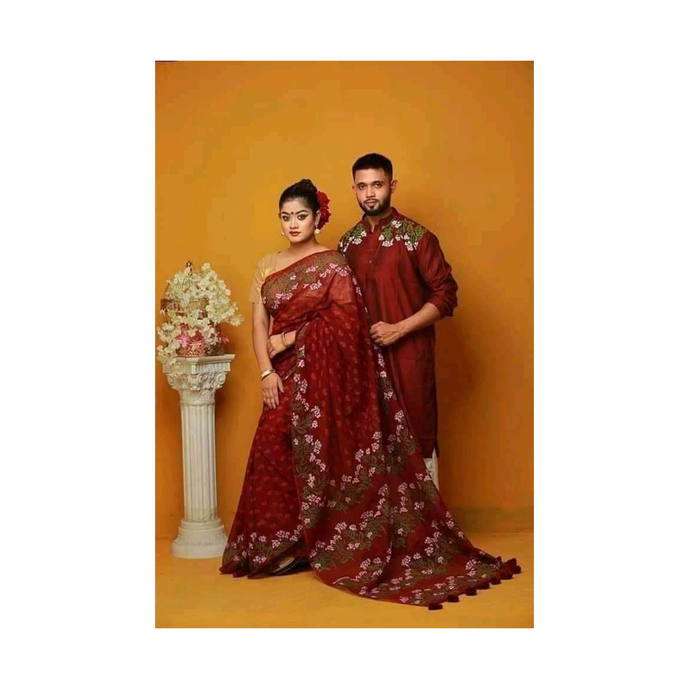 Gorgeous Half Silk Saree and Dhupian Silk Panjabi For Couple Set - BAN009