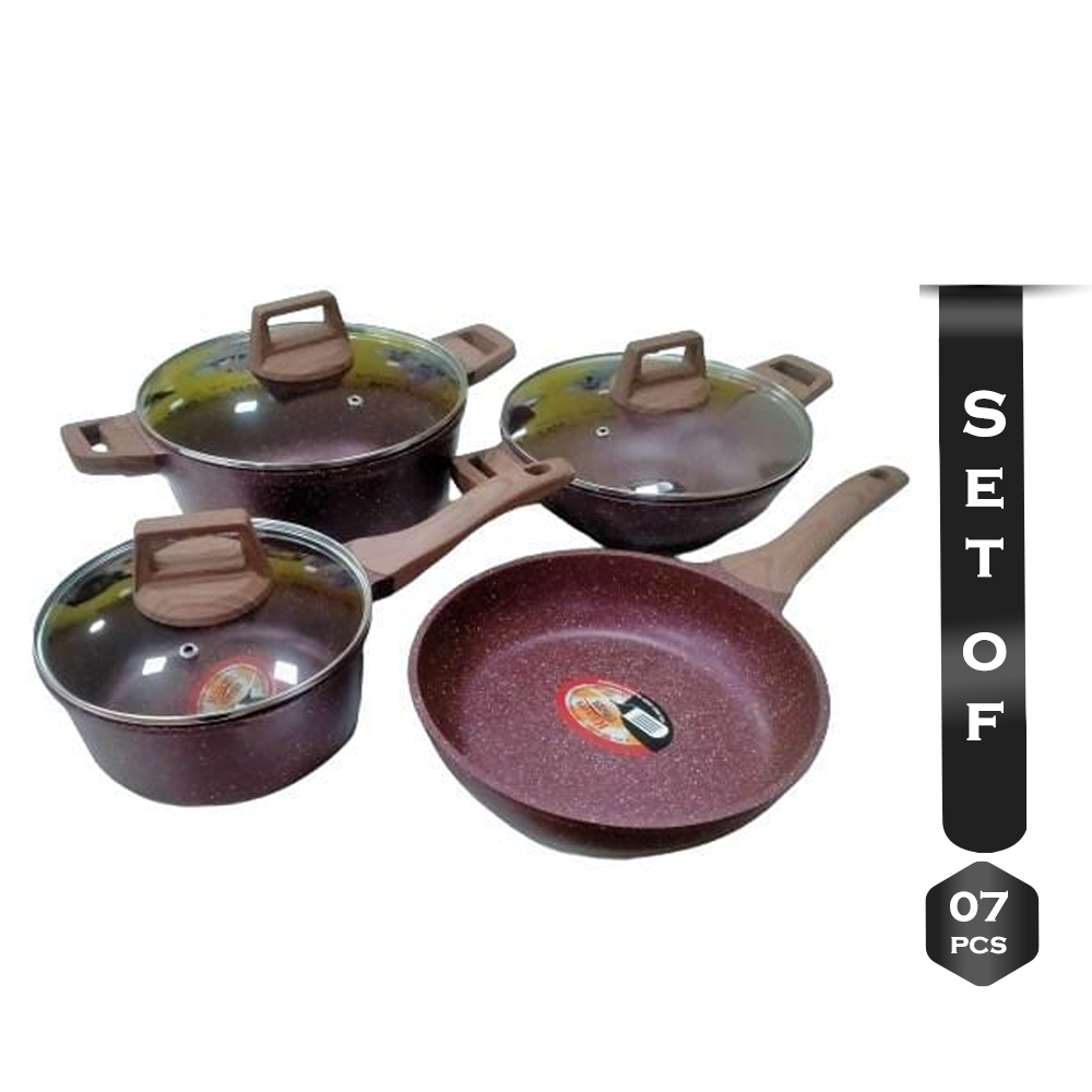 KIAM Die Casting Cookware Set With Glass Lid and Induction Bottom- 7Pcs  