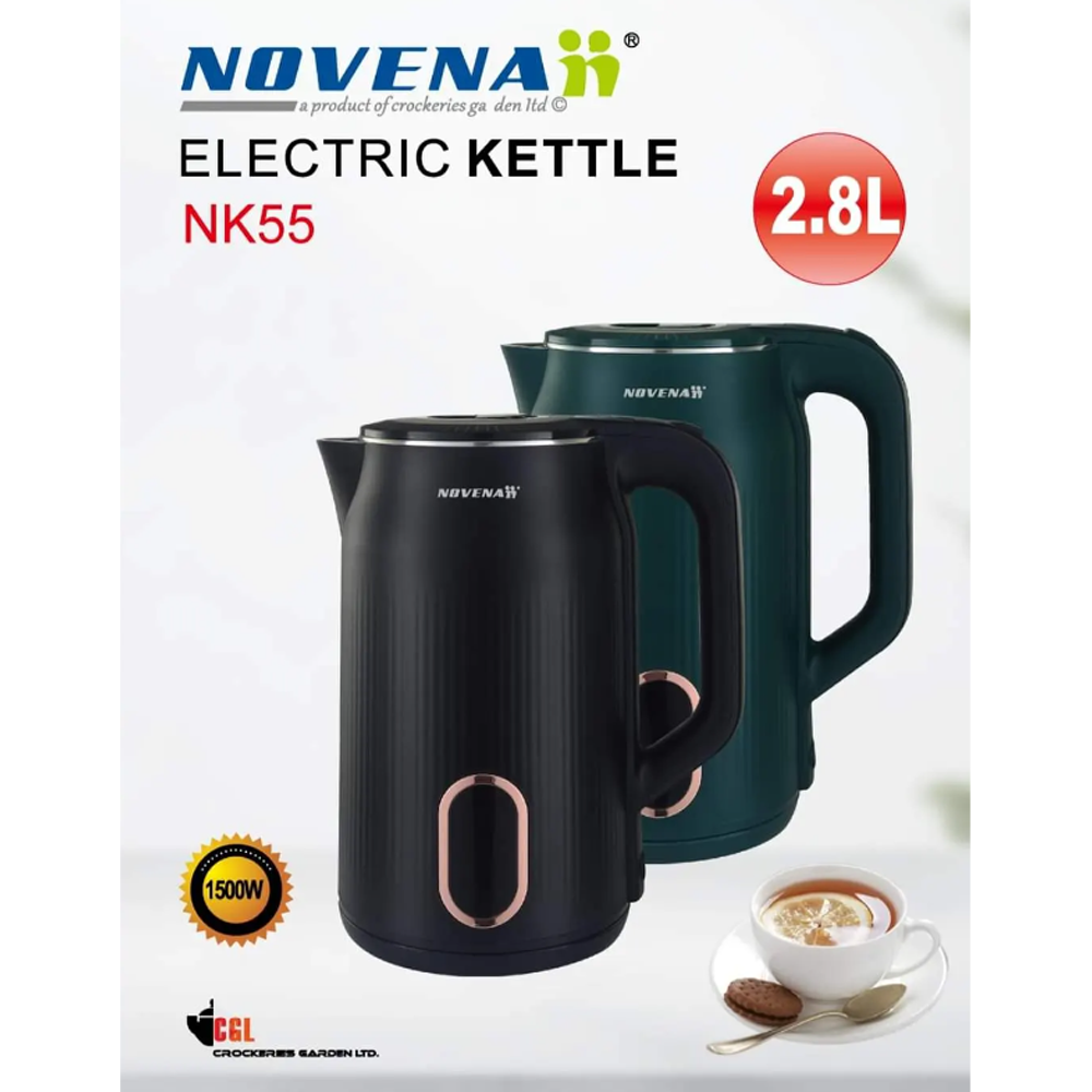 Novena NK55 Stainless Steel Electric Kettle - 2.8 Liter - Black