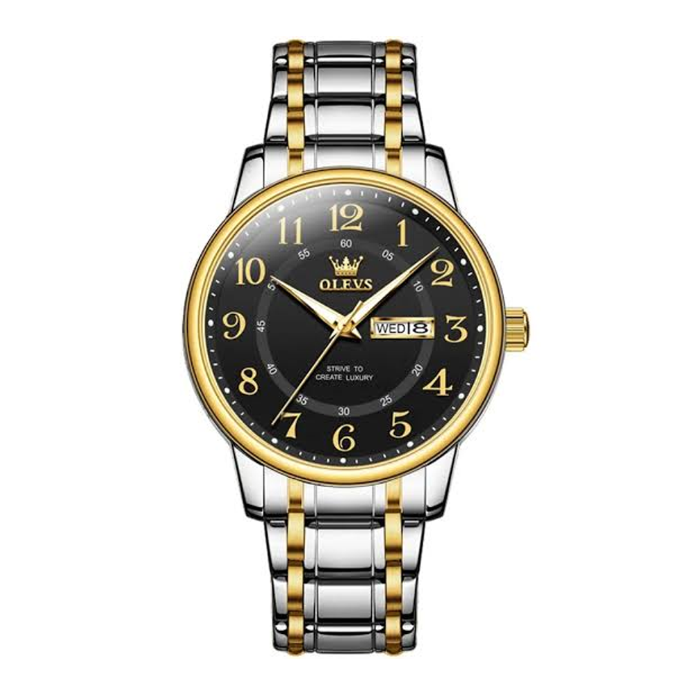 OLEVS 2891 Stainless Steel Luxury Quartz Wrist Watch For Men - Toton Black