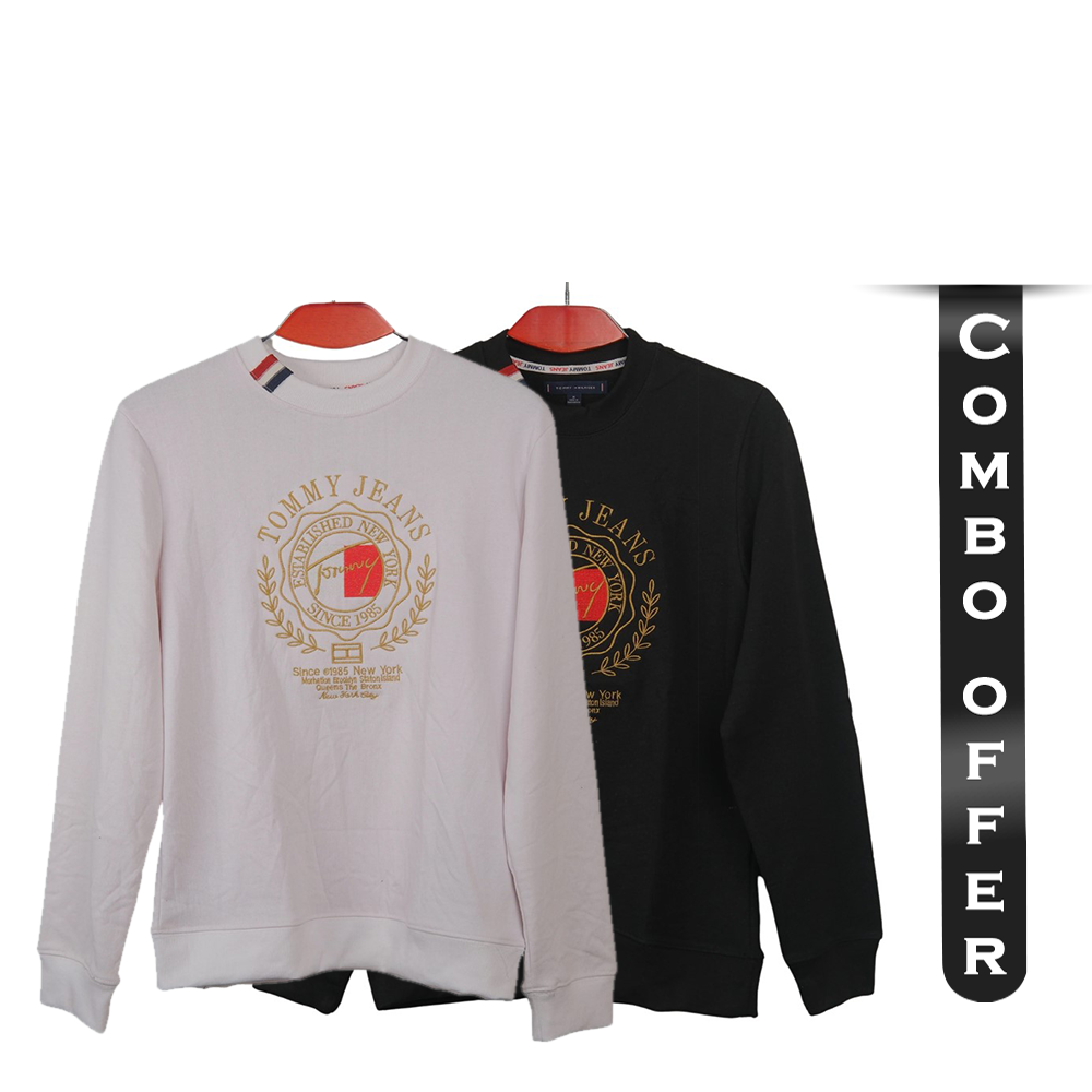 Combo of 2 Pcs Cotton Sweat Shirt For Men - Black and White - 01