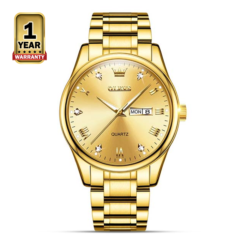Olevs 5563 Stainless Steel Analog Wrist Watch For Men - Golden