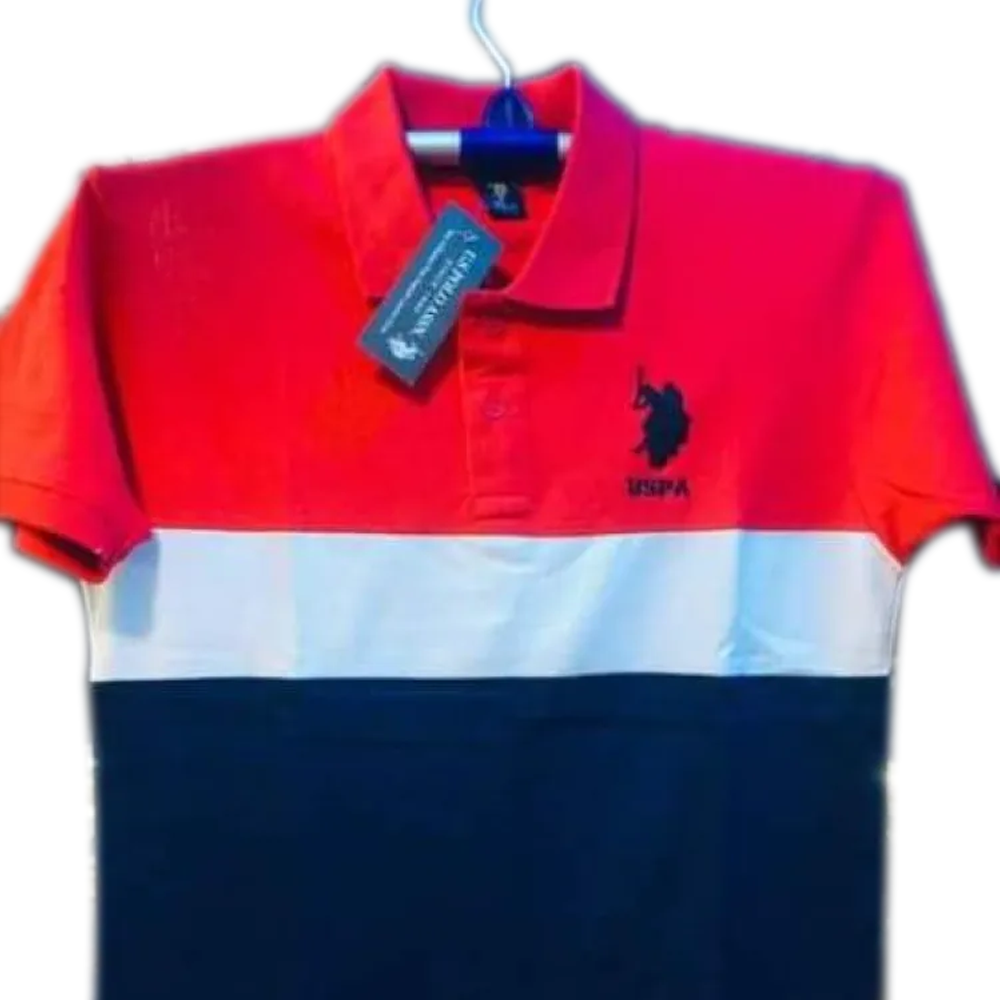 Cotton Half Sleeve Polo For Men - Red and Navy Blue - 104