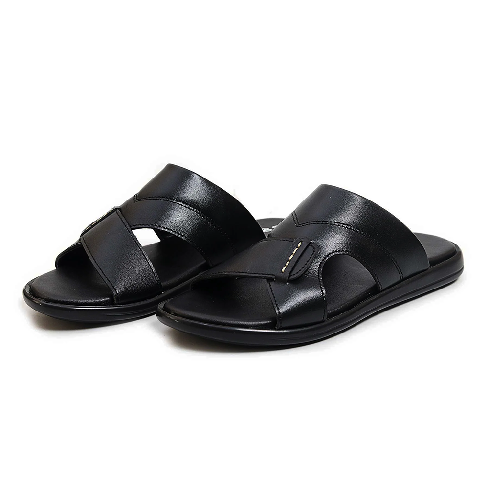 Zays Leather Sandal For Men - Black - ZA05