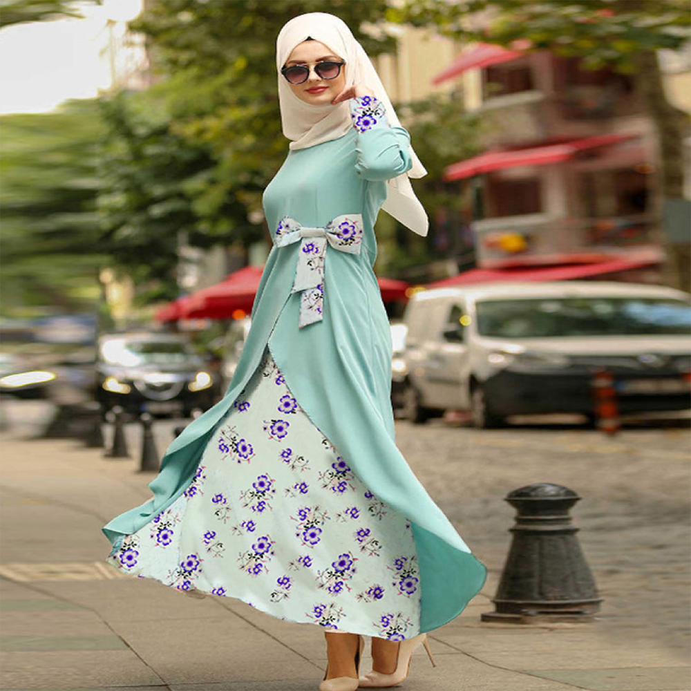 Alex with Linen Iraq Stylish Printed Hijab and Borkha for Women - Deep Aqua - B_466
