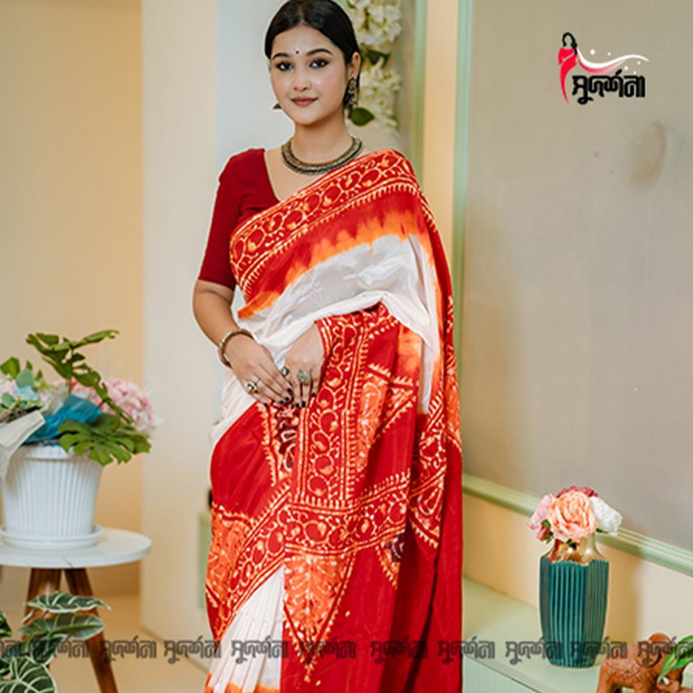 Vegetable Silk Batik Saree - 016