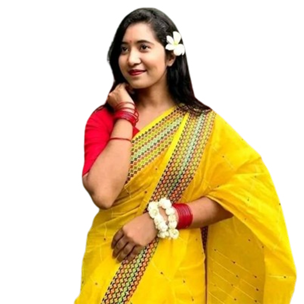 Cotton Saree with Blouse Piece For Women - Yellow - SP-C19