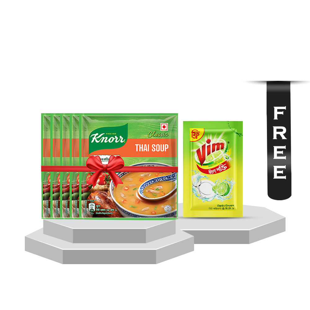 Pack of 5 Pcs Knorr Thai Soup - 28g With Vim Liquid Dish Washer - 5ml Free