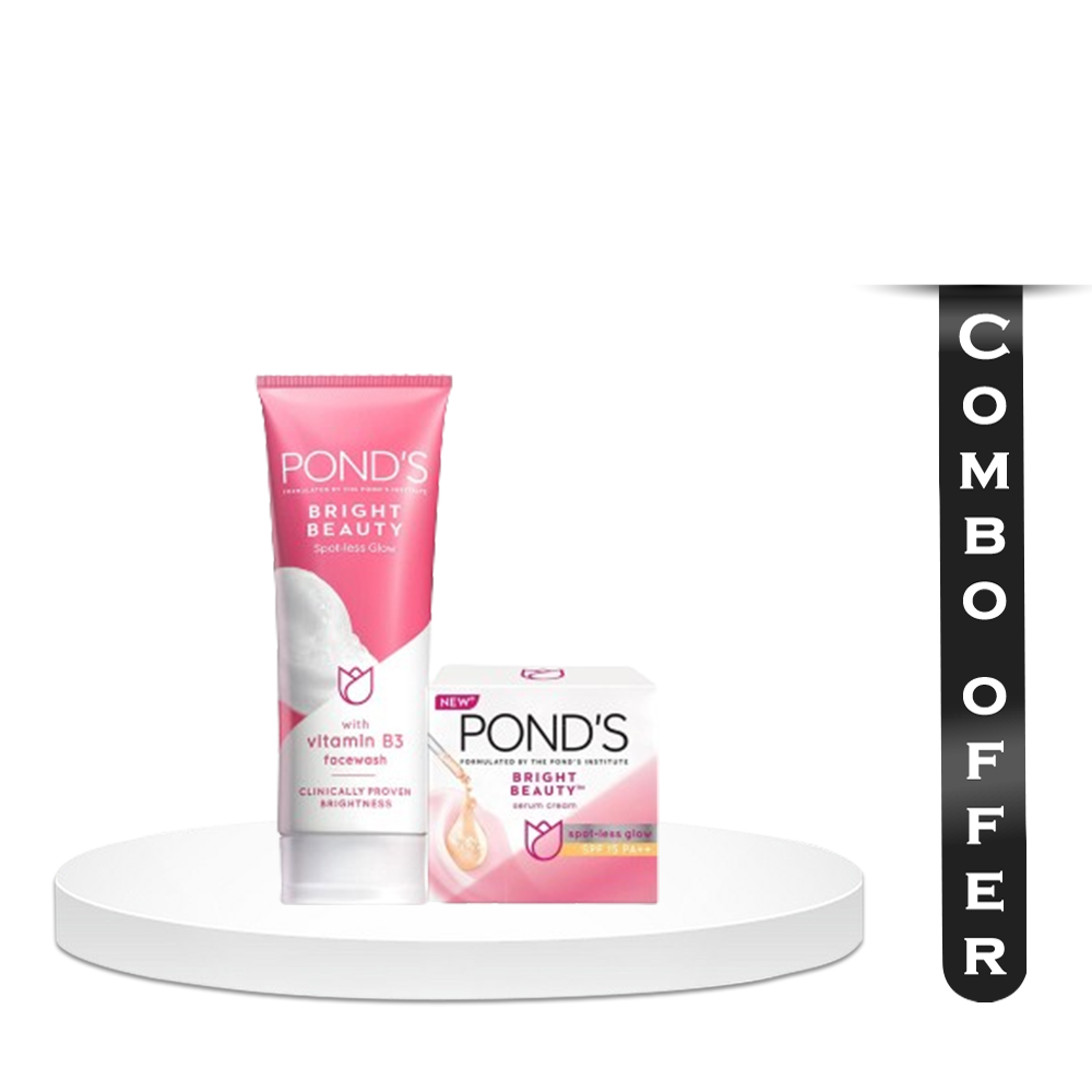 Combo of Pond's Bright Beauty Spot Less Glow Vitamin B3 Face Wash - 100 gm and Bright Beauty Serum Cream - 23 gm