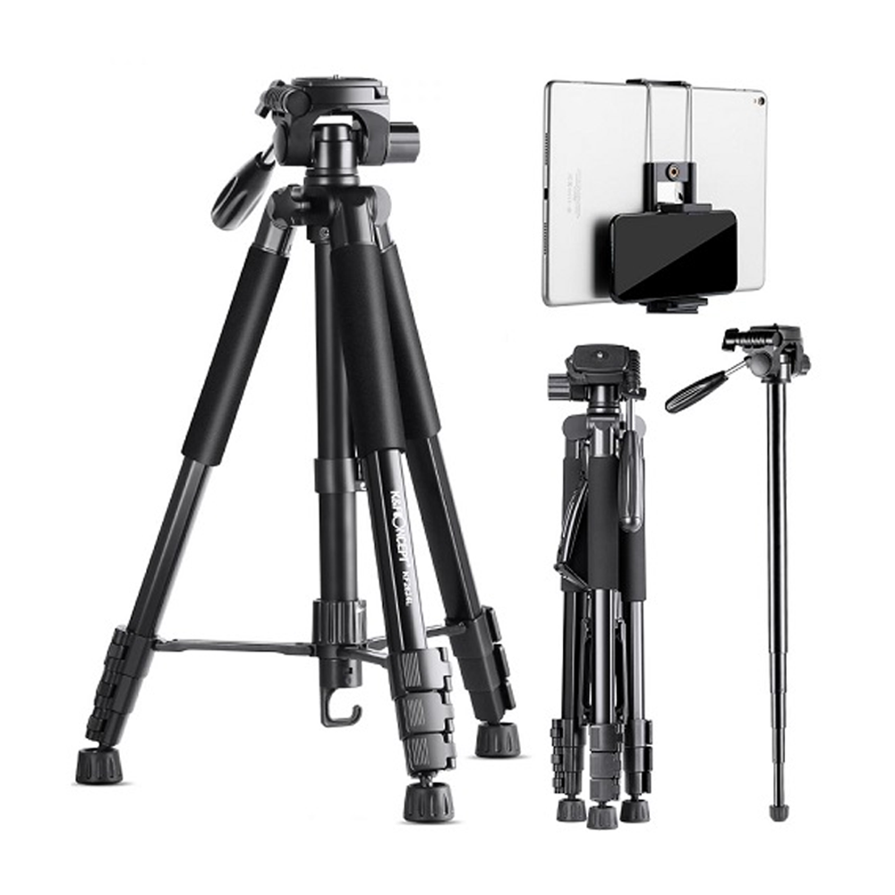 K&F Concept KF09.050V2 KF2624L 3 Way Aluminum Heavy Professional Video Tripod And Monopod With Phone Tab Dual Holder - Black