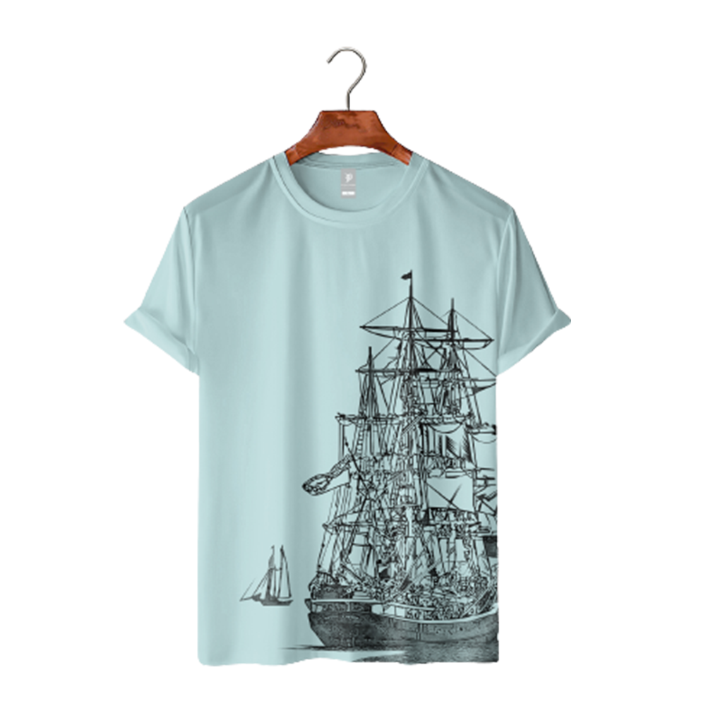 Cotton Half Sleeve T-Shirt For Men - Mint Gray - TS-06