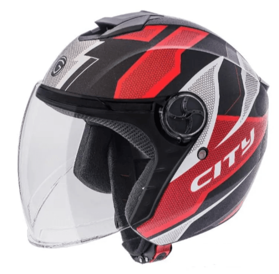 City Decor D1 Half Helmet - Black and Red - M Size