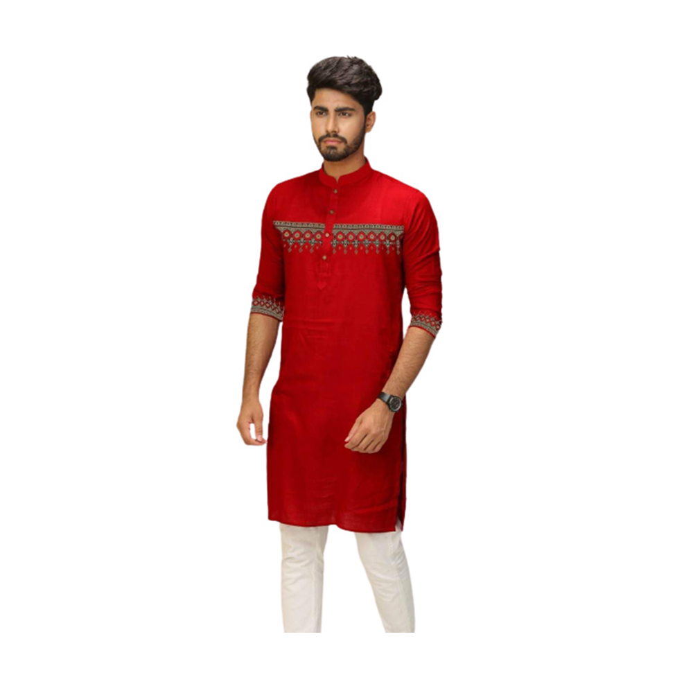 Linen Panjabi For Men - Red - PN-06