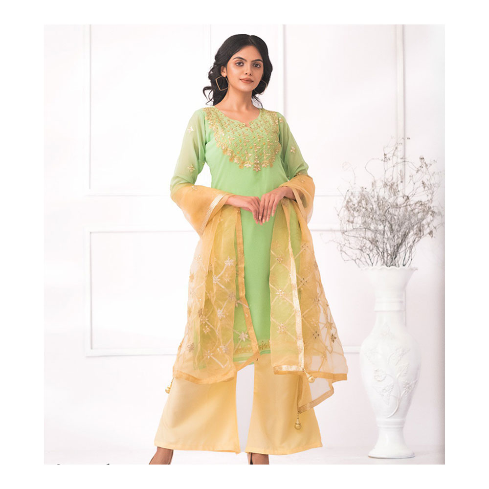 Georgette Semi Stitched Embroidered Three Piece for Women - Green