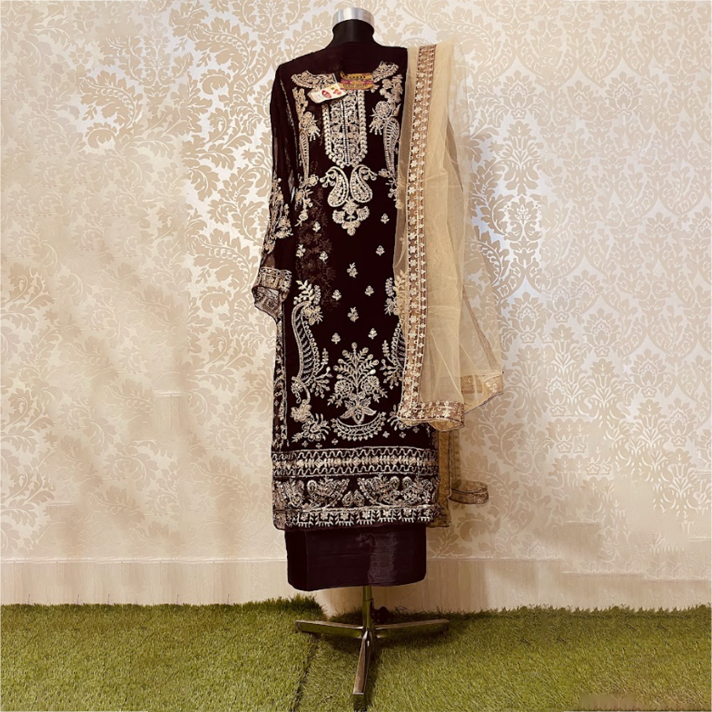 Unstitched Georgette Salwar Kameez For Women - Dark Coffee - A-11