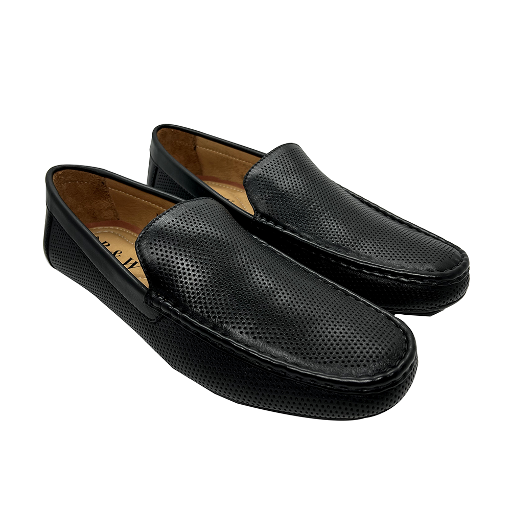 Black and White Casual Leather Loafer For Men - 31020339 - Black