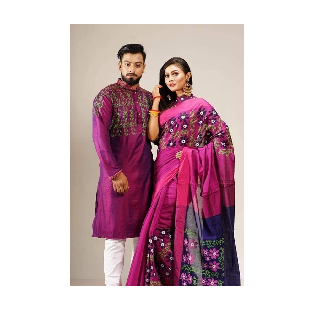 Gorgeous Half Silk Saree and Dhupian Silk Panjabi For Couple Set - BAN012