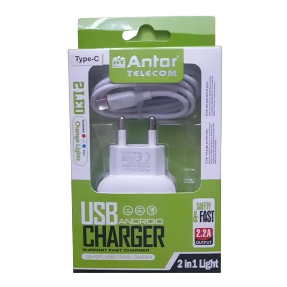 Antor 2.1A Type-C Android USB Fast Charger - White