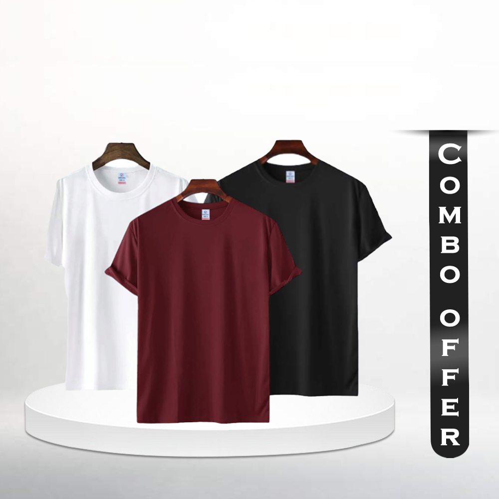 Combo of 3 Pcs Cotton Half Sleeve T-Shirt for Men - Multicolor - T8