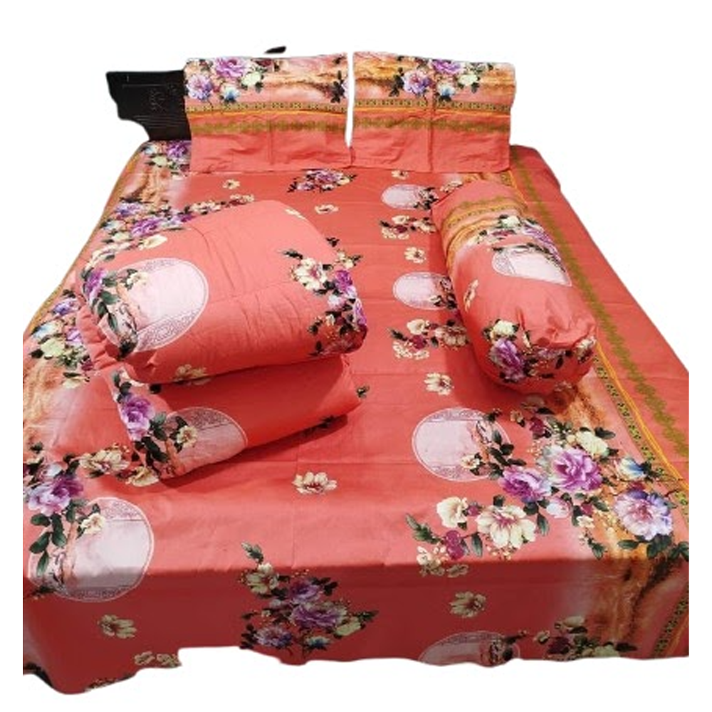 Twill Cotton King Size Five In One Comforter Set - Multicolor - CMT-74