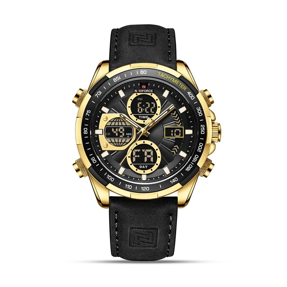 NAVIFORCE 9197 PU Leather Casual Watch For Man - Golden Black