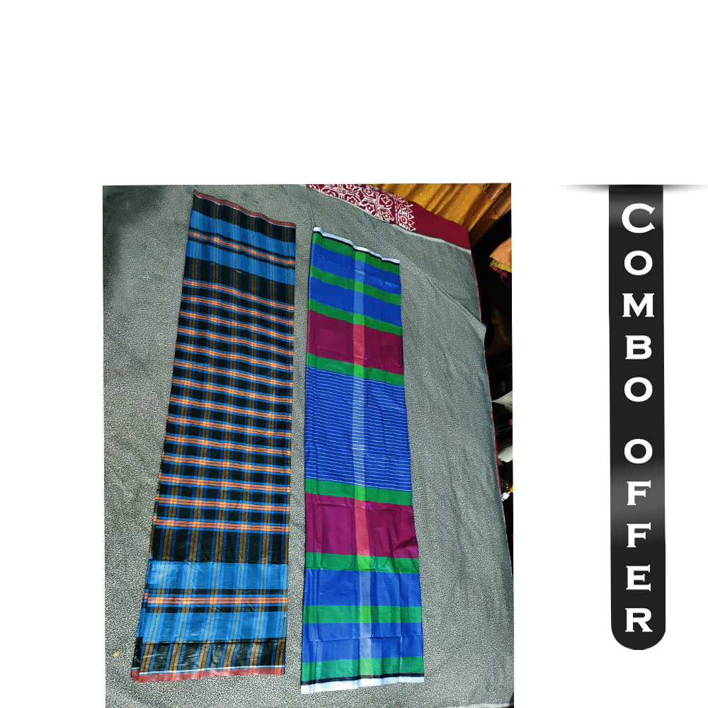 Combo Pack of 2 Pcs Soft Cotton Lungi For Men - Multicolor