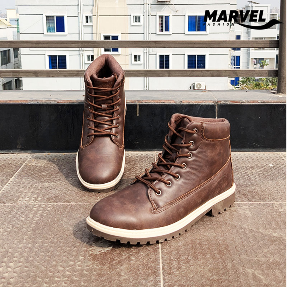 Leather Arrival High Ankle Boot For Men - Chocolate With Free Socks - L19