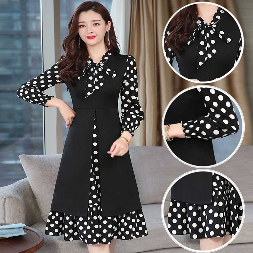 Linen Digital Print Stylish Dot Print Long Kurti  for Girls  - Black - 1816