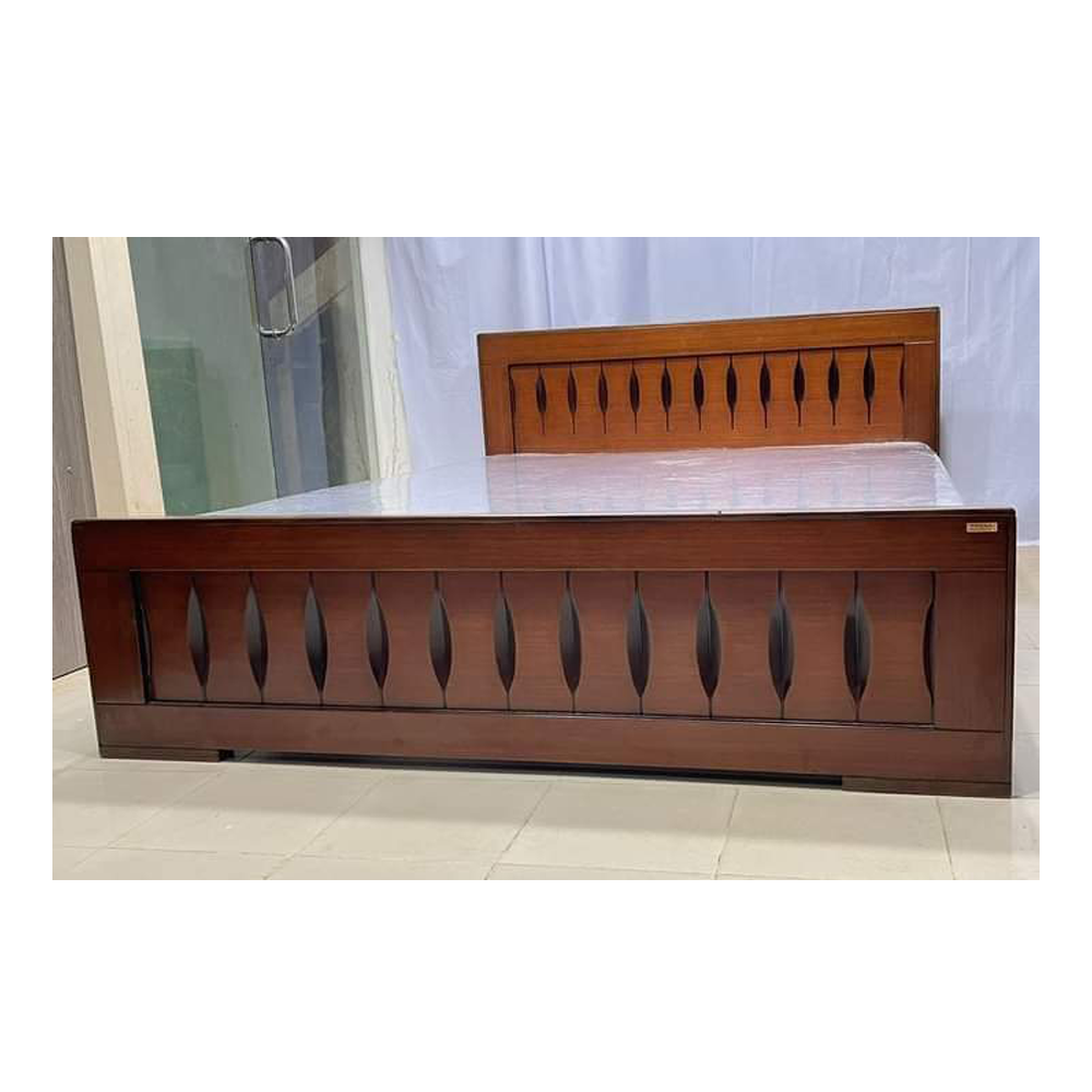 Oak Veneer Process Wood Double Bed - 5 x 7 Feet - Brown - SDFB007