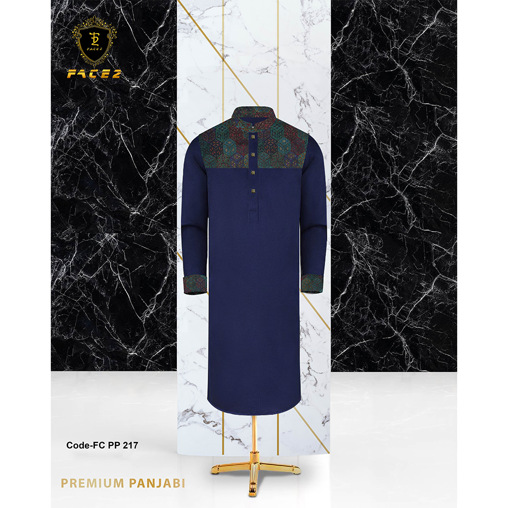 Face 2 Premium Cotton Panjabi for Men - Navy Blue - PP 217