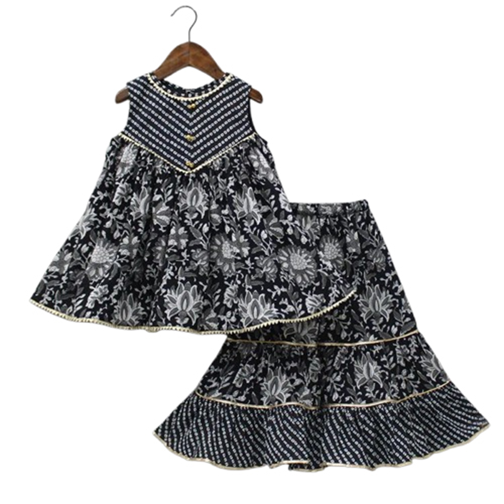 Linen 3D Digital Printed Baby Dress For Girls - Multicolor - BD-80