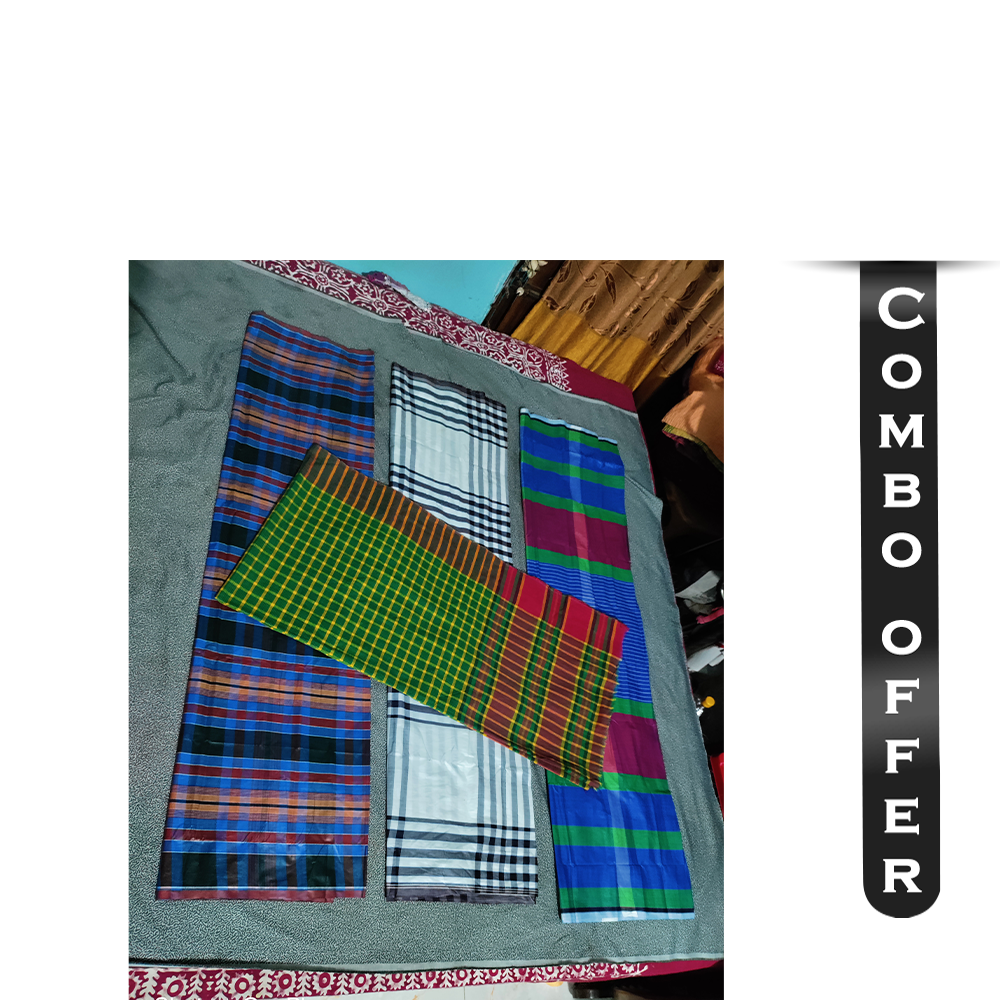 Combo Pack of Soft Cotton Lungi and Gamcha For Men - Multicolor - w4