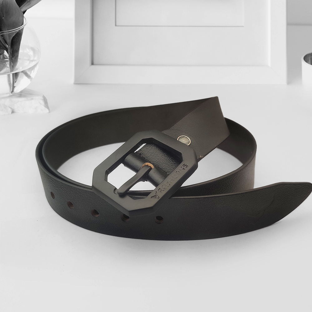 Leather And Metal Belt for Men - Black