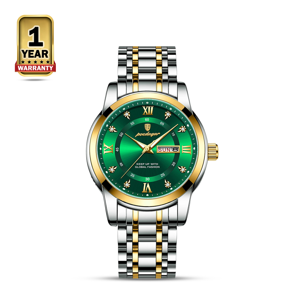 Poedagar 936 Stainless Steel Quartz Wrist Watch For Men - Toton Green