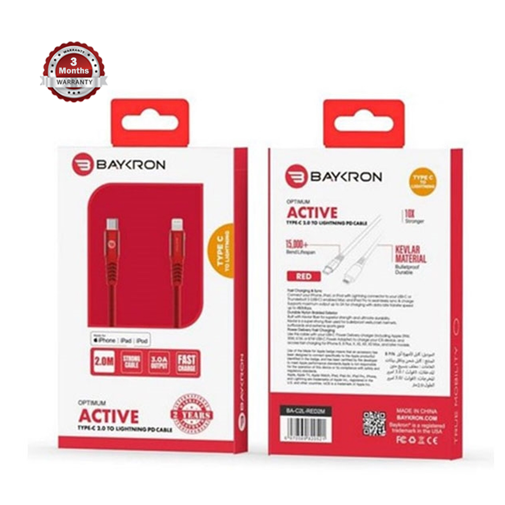 BAYKRON Type C to Lightning Cable - 2m - Red