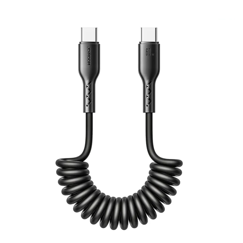 Joyroom SA38-CC3 60W Coiled Type-C to Type-C Fast Charging Data Cable for Car 1.5 Meter - Black
