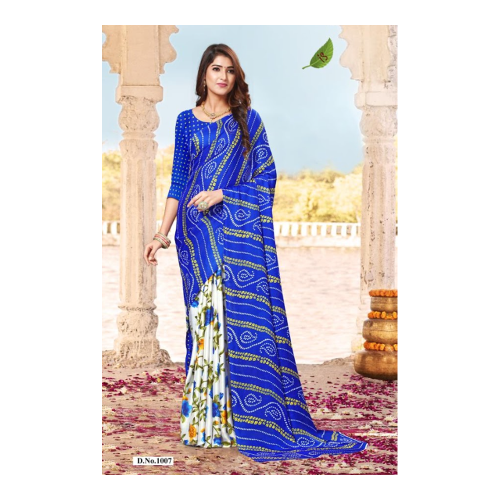 Chundri Soft Silk Saree With Blouse Piece for Women - Blue