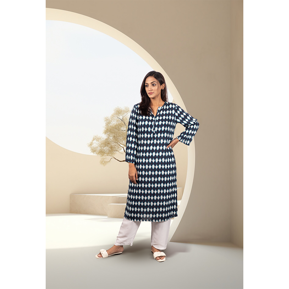 Viscose Printed Kurtis For Women - Black and White - ELV003