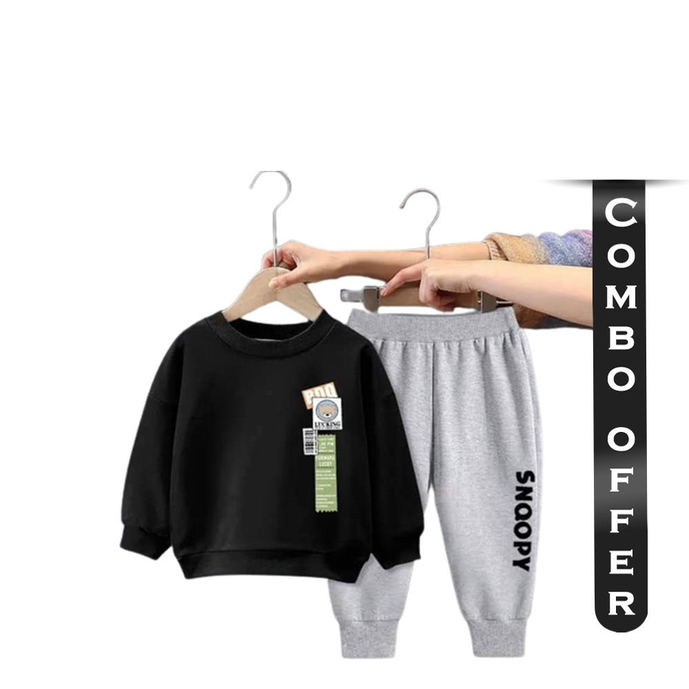 Combo Offer Terry Cotton Winter Sweat Shirt With Pant For Kids - Black and White - BD-12